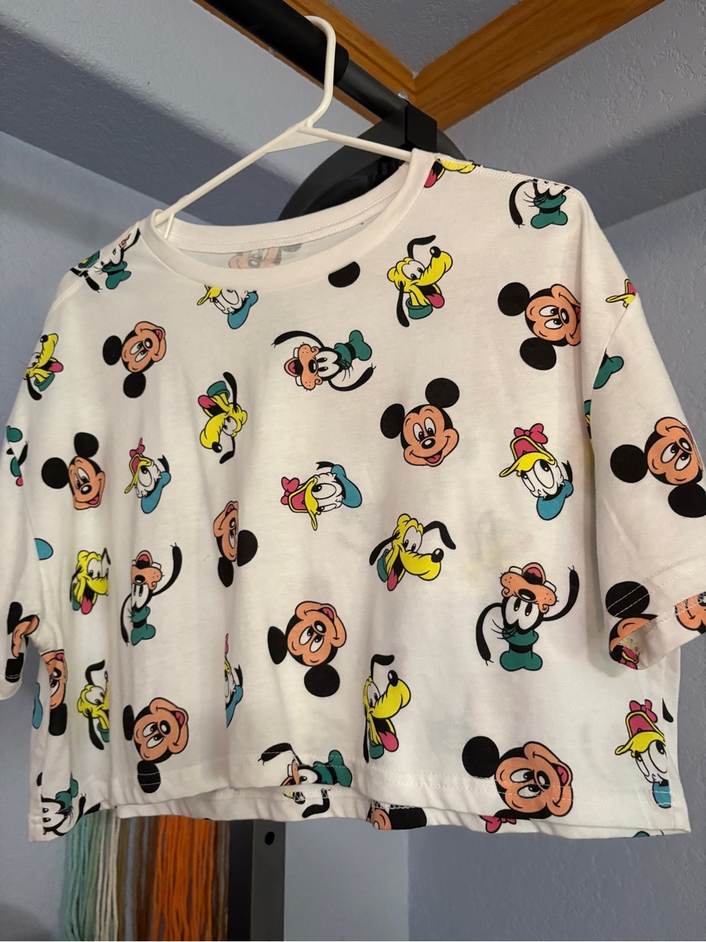 Disney White Crop Top with Mickey & Friends Print